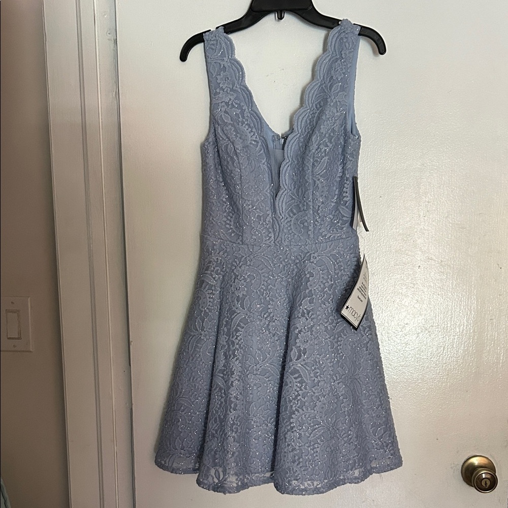 City Studio Lace Mini Dress in Light Blue